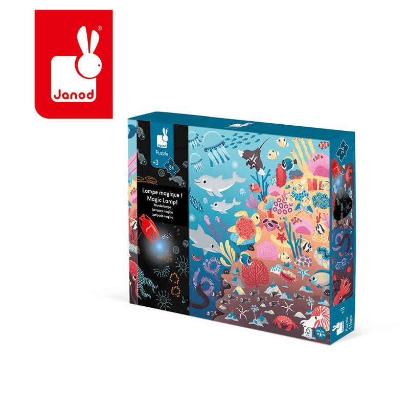 Janod Świecące Puzzle Ocean z Mini Lampką UV 24 Elementy 3+