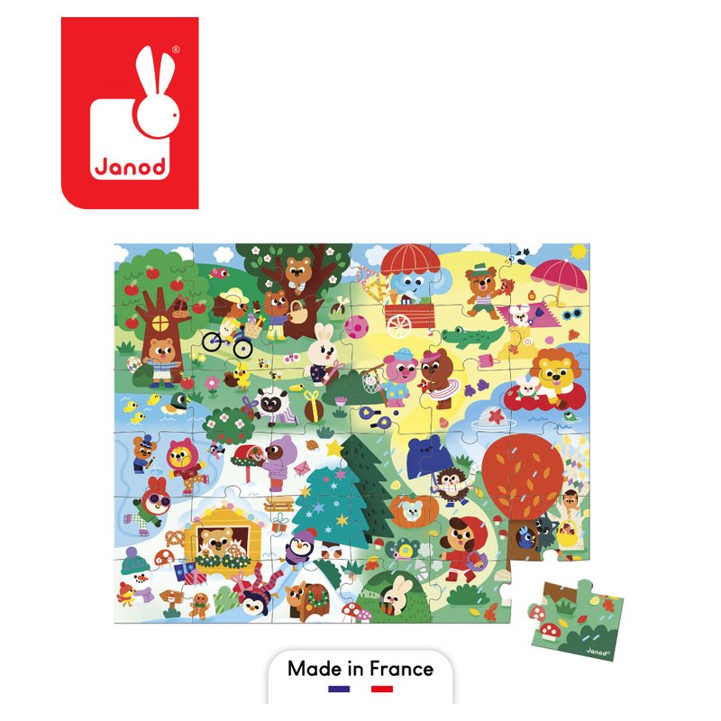 Janod Puzzle w walizce 4 pory roku 36 elementów 4+ Made in France