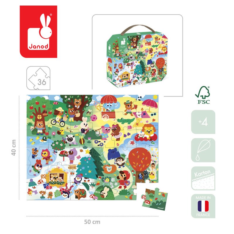 Janod Puzzle w walizce 4 pory roku 36 elementów 4+ Made in France