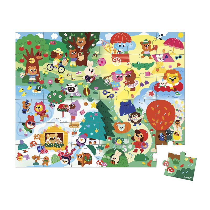 Janod Puzzle w walizce 4 pory roku 36 elementów 4+ Made in France