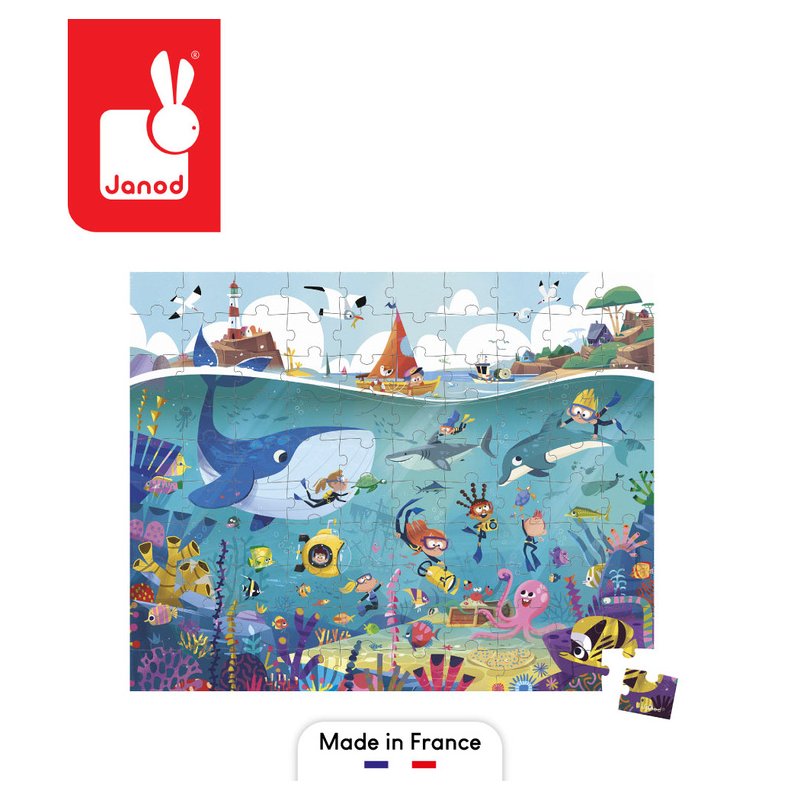 Janod Puzzle w walizce Podwodny świat 100 elementów 6+ Made in France