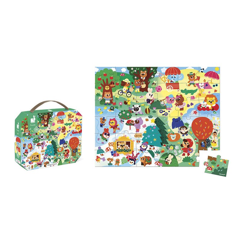 Janod Puzzle w walizce 4 pory roku 36 elementów 4+ Made in France