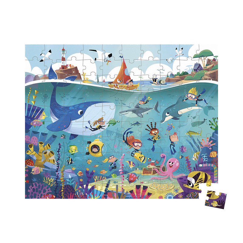 Janod Puzzle w walizce Podwodny świat 100 elementów 6+ Made in France
