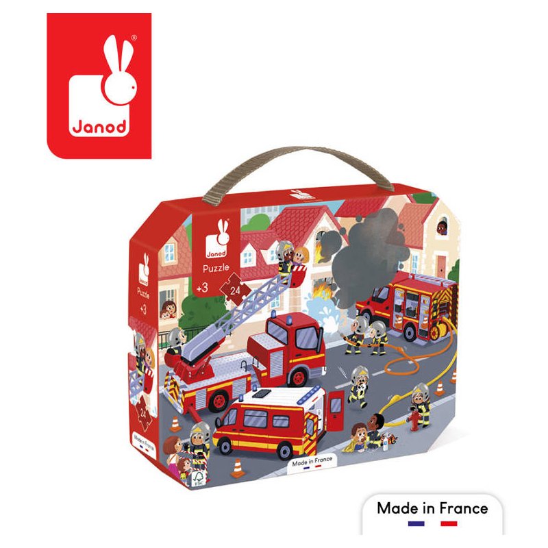 Janod Puzzle w walizce Strażacy 24 elementy 3+ Made in France