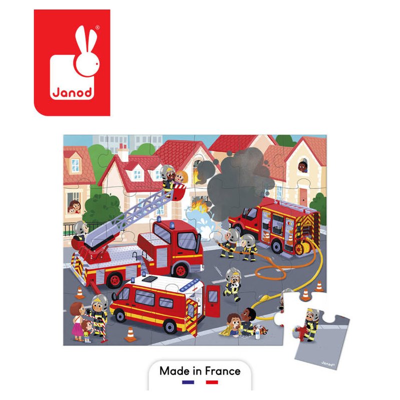 Janod Puzzle w walizce Strażacy 24 elementy 3+ Made in France