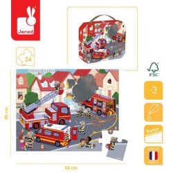 Janod Puzzle w walizce Strażacy 24 elementy 3+ Made in France