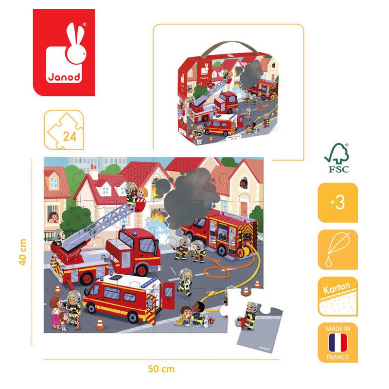 Janod Puzzle w walizce Strażacy 24 elementy 3+ Made in France