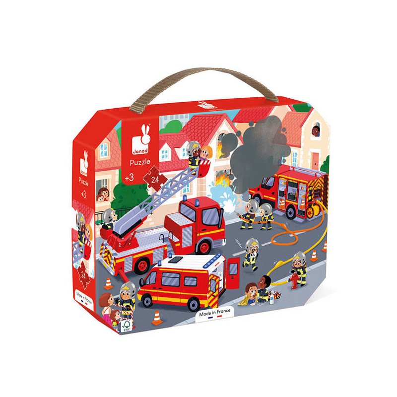 Janod Puzzle w walizce Strażacy 24 elementy 3+ Made in France