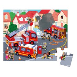 Janod Puzzle w walizce Strażacy 24 elementy 3+ Made in France