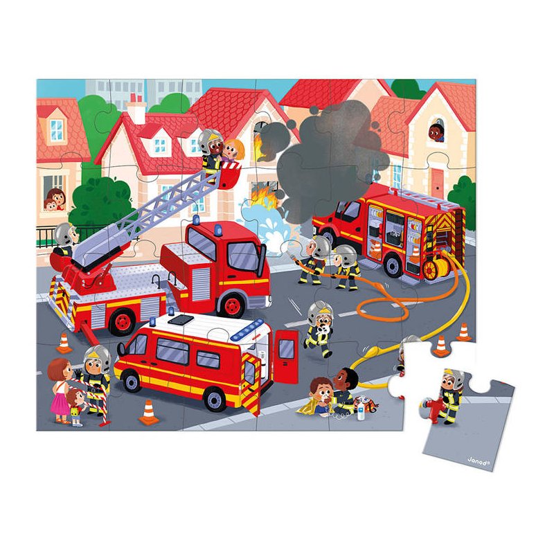 Janod Puzzle w walizce Strażacy 24 elementy 3+ Made in France
