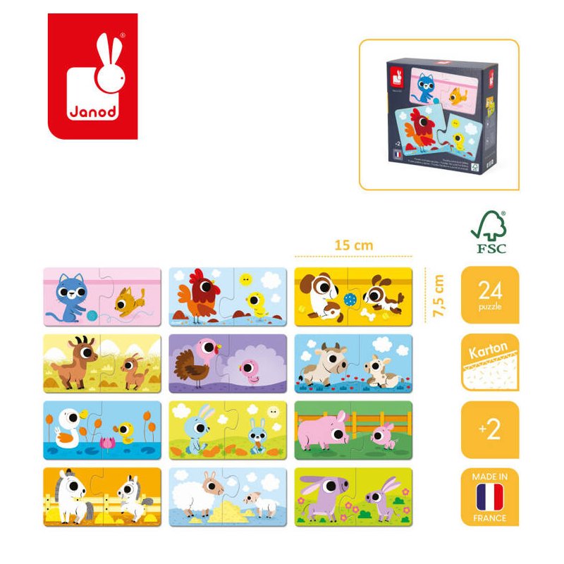Janod Pierwsze Puzzle Zwierzęta i Ich Dzieci 24 Elementy 2+