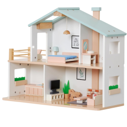 Drewniany Domek dla Lalek z Mebelkami i Lalkami 20 Elementów | BUBA TOYS