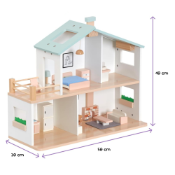 Drewniany Domek dla Lalek z Mebelkami i Lalkami 20 Elementów | BUBA TOYS