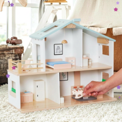 Drewniany Domek dla Lalek z Mebelkami i Lalkami 20 Elementów | BUBA TOYS