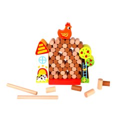Gra Zręcznościowa Farma Spadająca Kura Drewniana 69 El. 3+ | BUBA TOYS