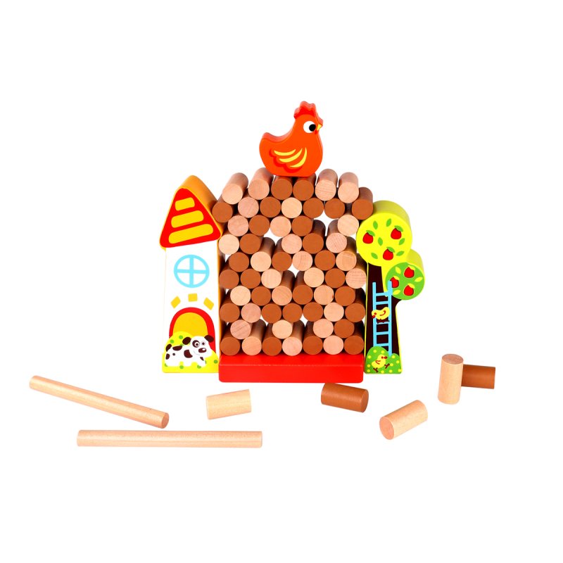 Gra Zręcznościowa Farma Spadająca Kura Drewniana 69 El. 3+ | BUBA TOYS