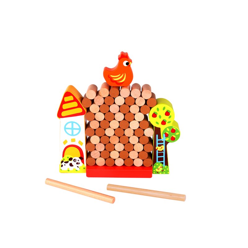 Gra Zręcznościowa Farma Spadająca Kura Drewniana 69 El. 3+ | BUBA TOYS