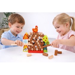 Gra Zręcznościowa Farma Spadająca Kura Drewniana 69 El. 3+ | BUBA TOYS