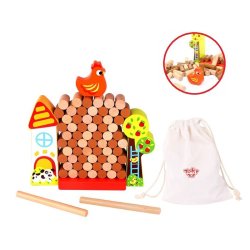 Gra Zręcznościowa Farma Spadająca Kura Drewniana 69 El. 3+ | BUBA TOYS