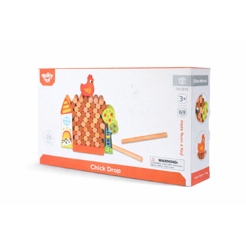 Gra Zręcznościowa Farma Spadająca Kura Drewniana 69 El. 3+ | BUBA TOYS