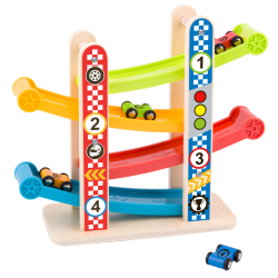 Drewniany Tor Samochodowy Zjeżdżalnia z 4 Autkami 3+ | BUBA TOYS