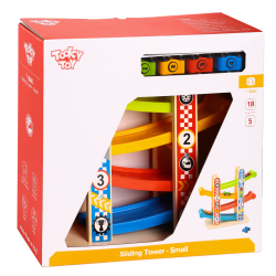 Drewniany Tor Samochodowy Zjeżdżalnia z 4 Autkami 3+ | BUBA TOYS
