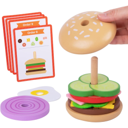 Drewniany Burger Montessori Układanka Edukacyjna 15 El. 3+ | BUBA TOYS
