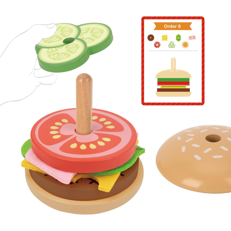 Drewniany Burger Montessori Układanka Edukacyjna 15 El. 3+ | BUBA TOYS