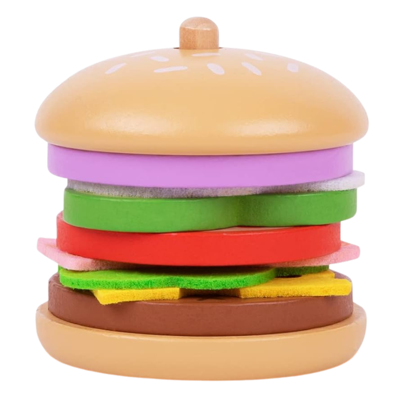Drewniany Burger Montessori Układanka Edukacyjna 15 El. 3+ | BUBA TOYS