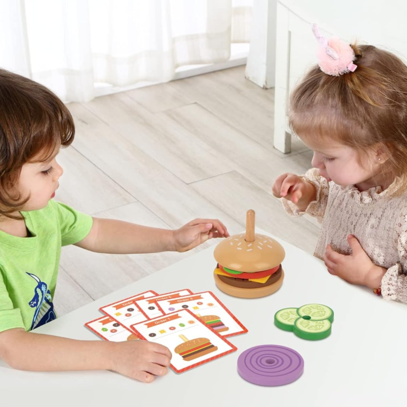 Drewniany Burger Montessori Układanka Edukacyjna 15 El. 3+ | BUBA TOYS