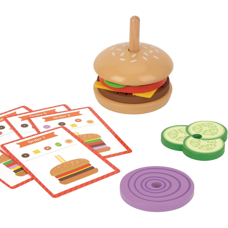 Drewniany Burger Montessori Układanka Edukacyjna 15 El. 3+ | BUBA TOYS