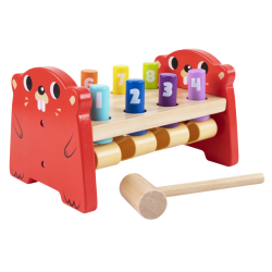 Tooky Toy Drewniany Wbijak Kreciki z Młotkiem Montessori 12m+ | BUBA TOYS