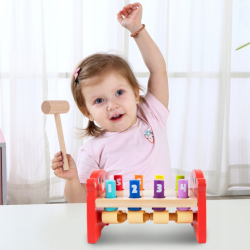 Tooky Toy Drewniany Wbijak Kreciki z Młotkiem Montessori 12m+ | BUBA TOYS