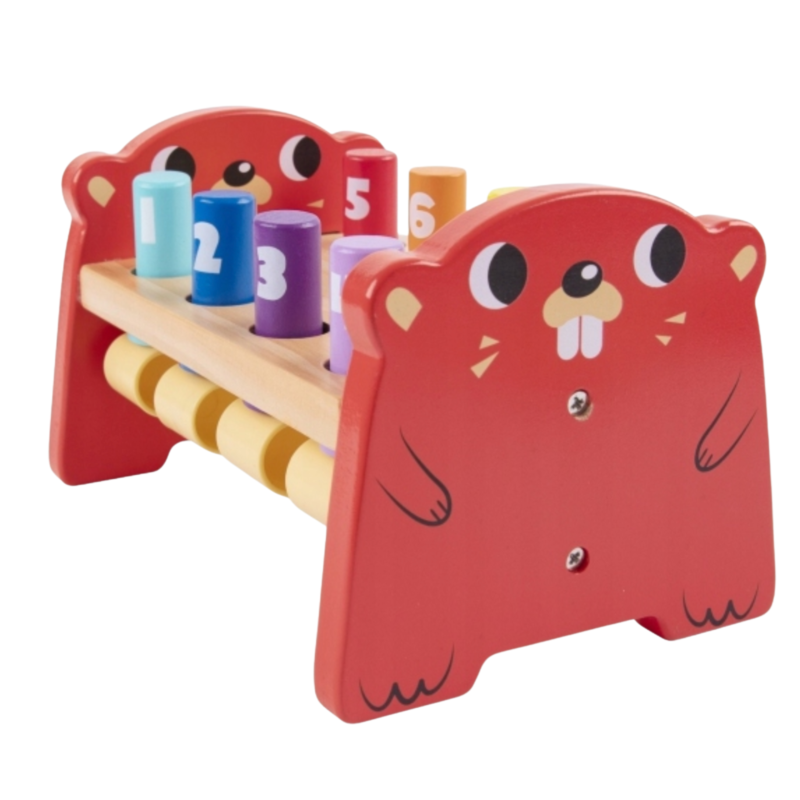 Tooky Toy Drewniany Wbijak Kreciki z Młotkiem Montessori 12m+ | BUBA TOYS