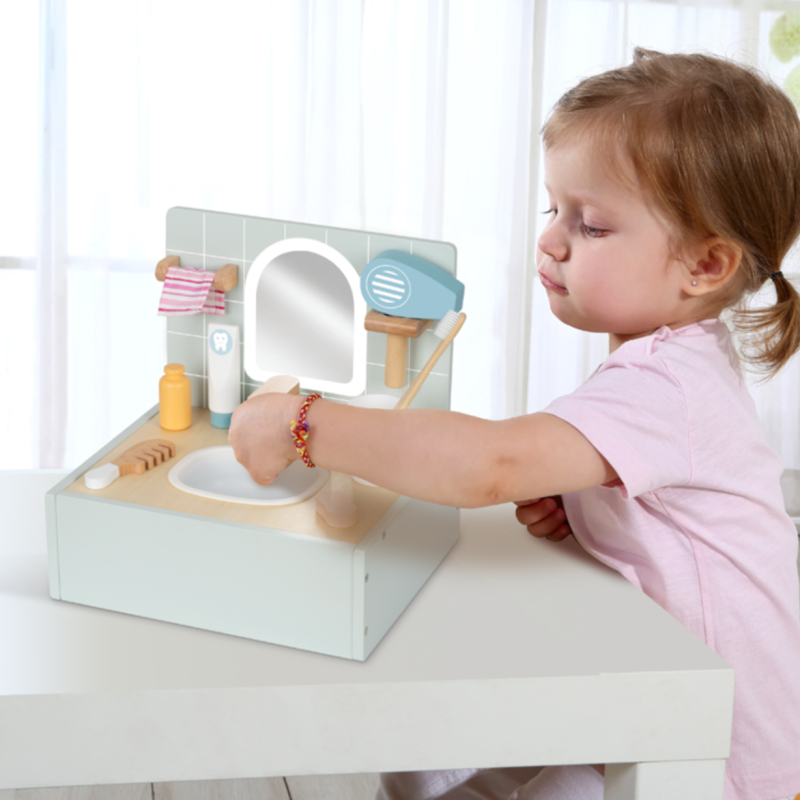 Tooky Toy Drewniana Łazienka Toaletka z Akcesoriami Salon Piękności 11 El. 3+