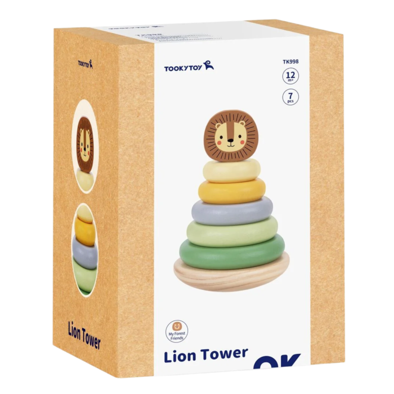 Tooky Toy Wieża Piramida Lew Montessori Drewniana 12m+ | BUBA TOYS