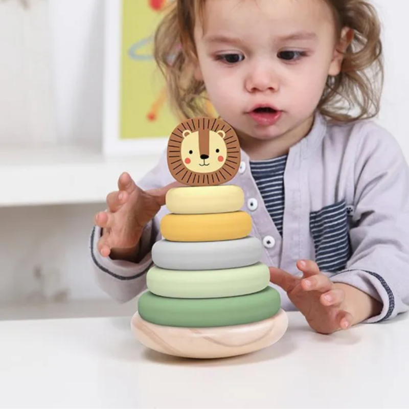 Tooky Toy Wieża Piramida Lew Montessori Drewniana 12m+ | BUBA TOYS
