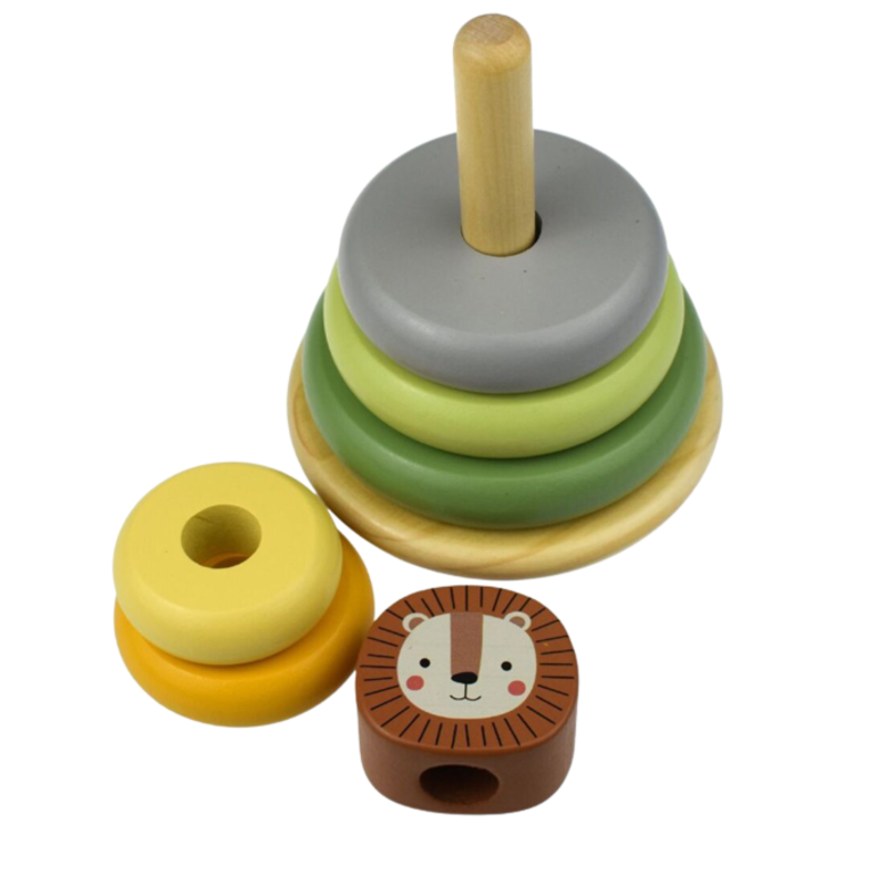 Tooky Toy Wieża Piramida Lew Montessori Drewniana 12m+ | BUBA TOYS