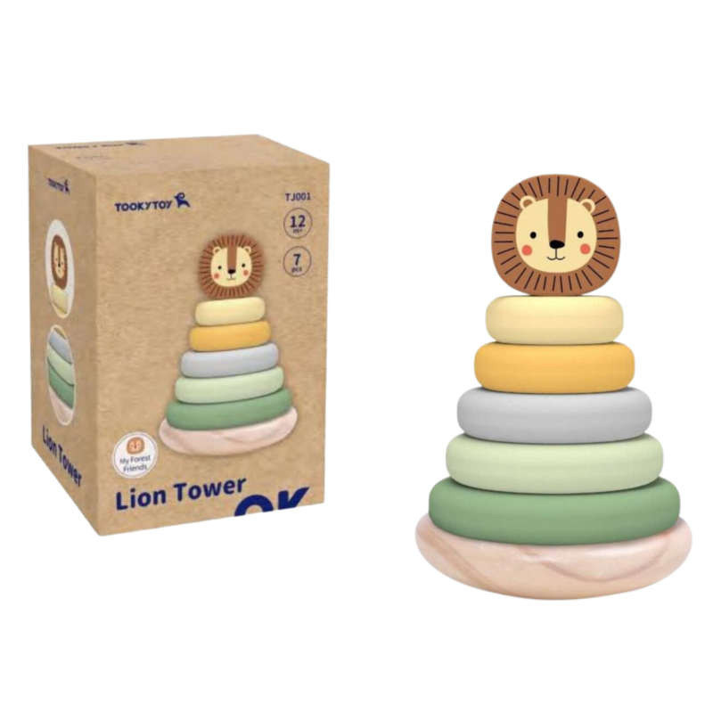 Tooky Toy Wieża Piramida Lew Montessori Drewniana 12m+ | BUBA TOYS