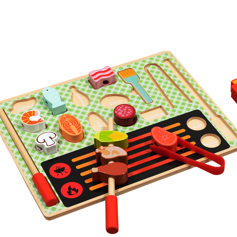 Tooky Toy Drewniany Grill BBQ Zestaw Kuchenny 17 El. 3+ | BUBA TOYS