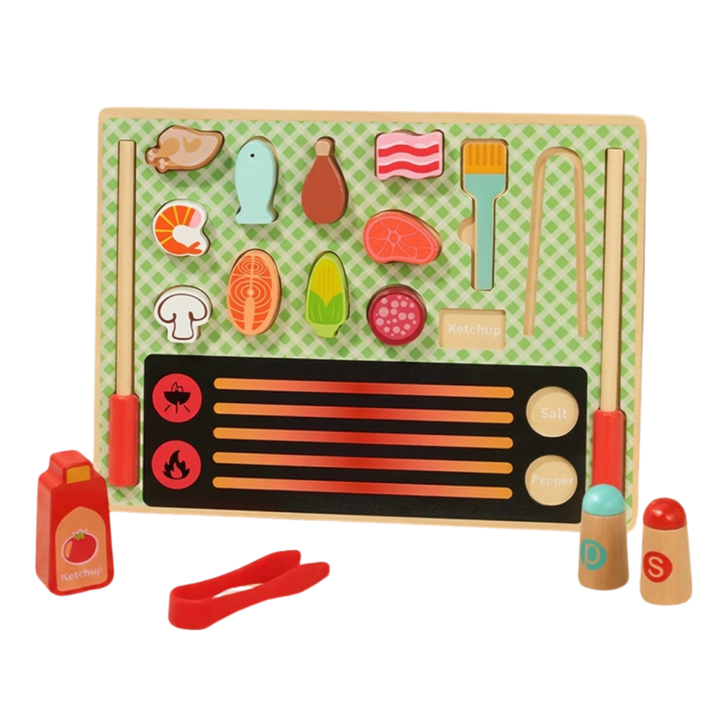 Tooky Toy Drewniany Grill BBQ Zestaw Kuchenny 17 El. 3+ | BUBA TOYS