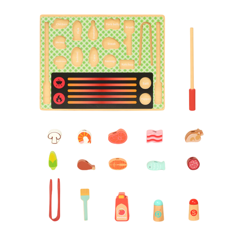 Tooky Toy Drewniany Grill BBQ Zestaw Kuchenny 17 El. 3+ | BUBA TOYS