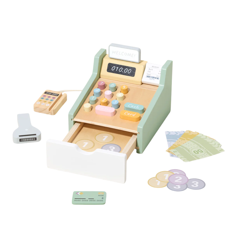 Tooky Toy Drewniana Kasa Sklepowa z Terminalem 3+ | BUBA TOYS