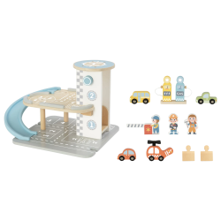 Tooky Toy Drewniany Parking Garaż z Windą i Helikopterem 24m+ | BUBA TOYS