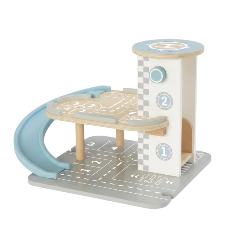 Tooky Toy Drewniany Parking Garaż z Windą i Helikopterem 24m+ | BUBA TOYS