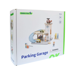 Tooky Toy Drewniany Parking Garaż z Windą i Helikopterem 24m+ | BUBA TOYS