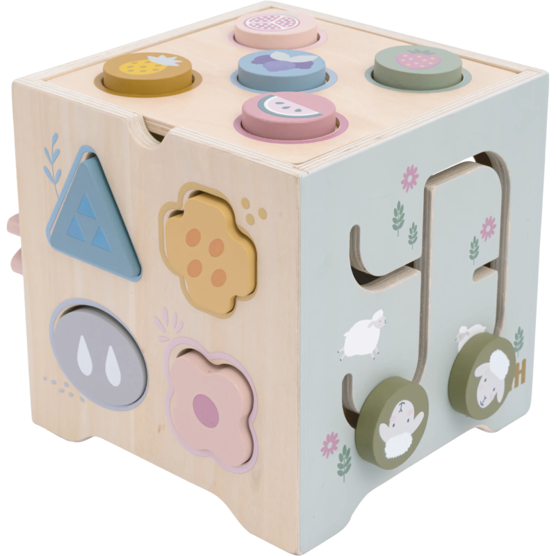 Drewniana Kostka Aktywności Montessori 7w1 Sorter 18m+ | BUBA TOYS