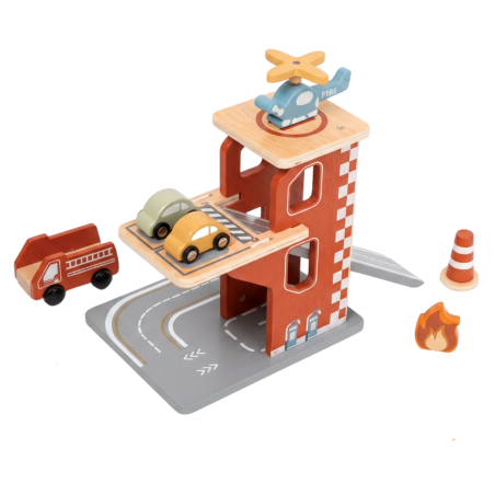 Tooky Toy Drewniany Garaż Straż Pożarna z Helikopterem 24m+ | BUBA TOYS