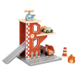 Tooky Toy Drewniany Garaż Straż Pożarna z Helikopterem 24m+ | BUBA TOYS