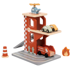 Tooky Toy Drewniany Garaż Straż Pożarna z Helikopterem 24m+ | BUBA TOYS